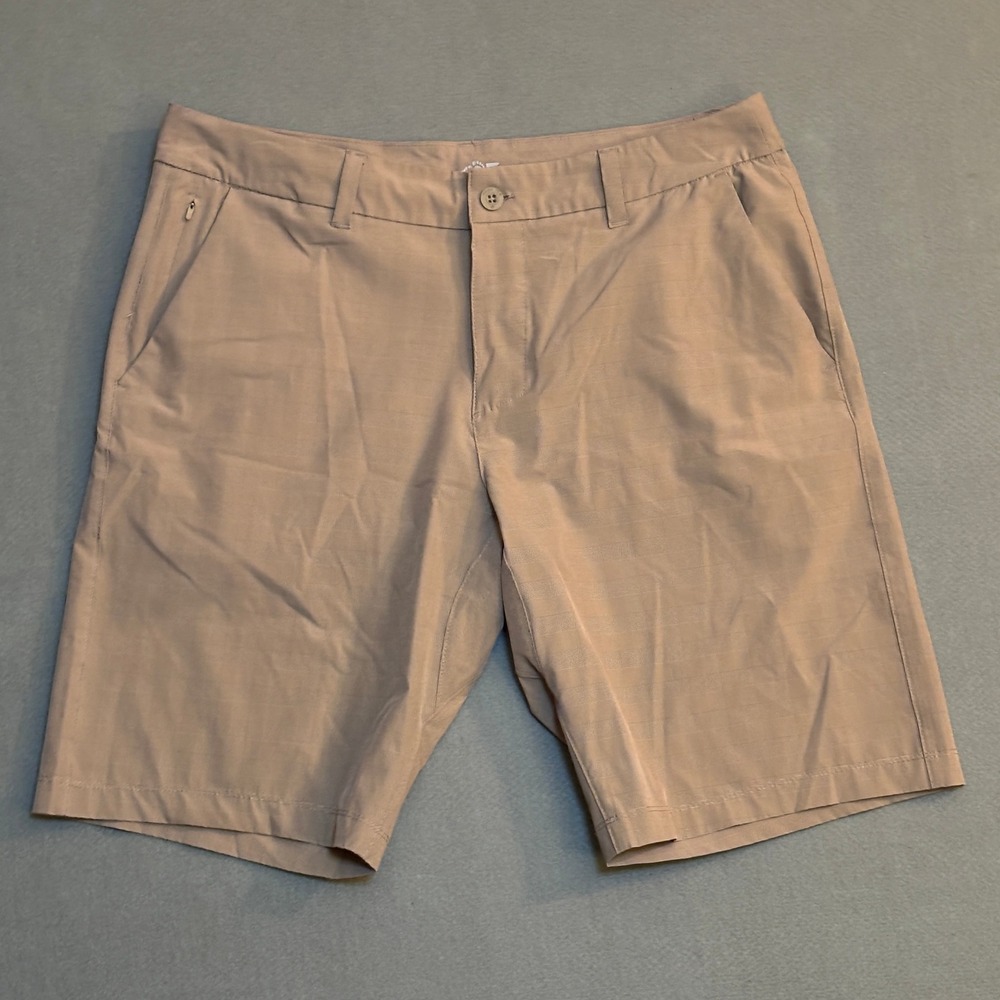 Hang Ten Mens Hybrid Shorts Tan Plaid Size 36 Stretch Walk Board Shorts NWOT